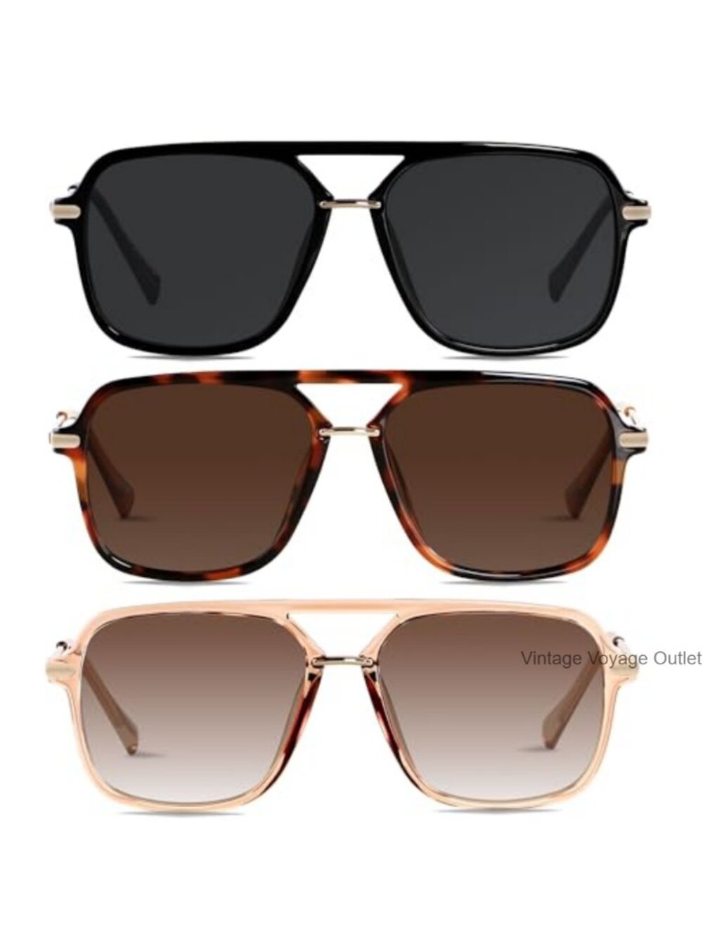 Polarized Square Aviator Sunglasses UV400 Retro Double Bridge Plastic Frame